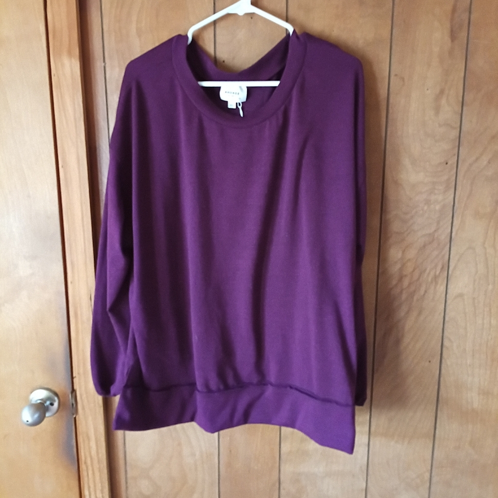 Andrée by Unit Purple Long Sleeve Pullover Top 3X Plus Size Soft Round Neck